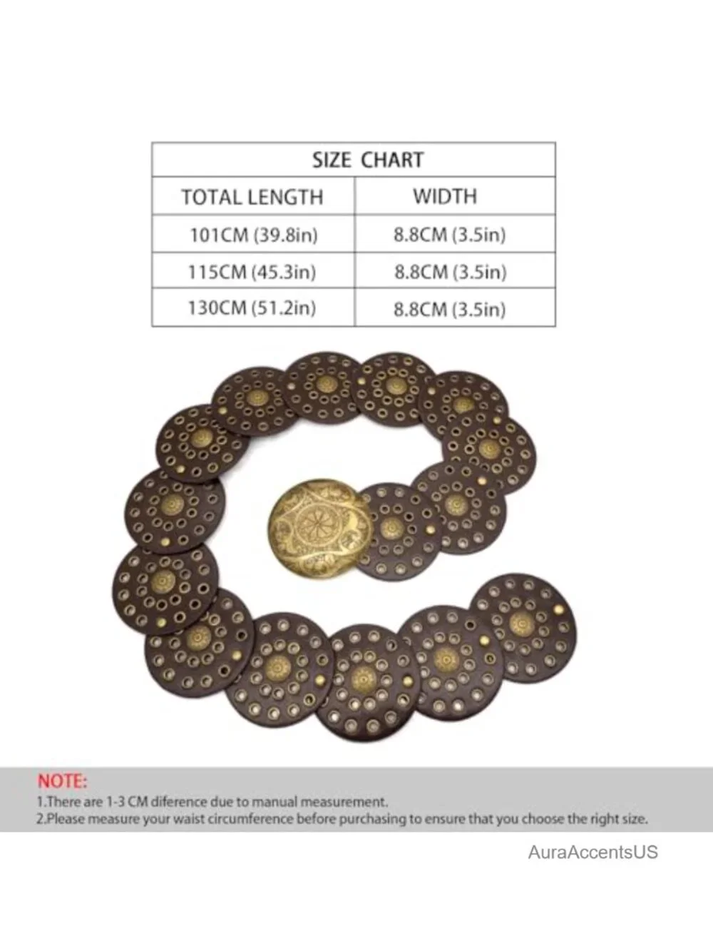 Wide PU Leather Disc Belt Boho Concho Western Vintage Waist Belt